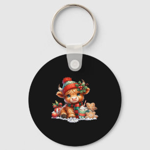 Christmas Highland Cow Cute Heifer Cow Santa Hat M Keychain
