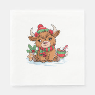 Christmas Highland Cow Cute Heifer Cow Santa Hat M Napkins