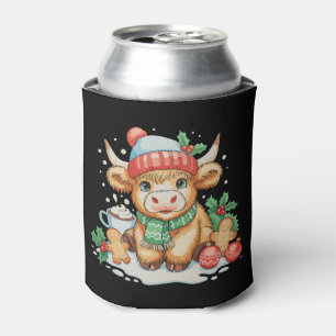 Christmas Highland Cow Cute Heifer Mooey Santa Hat Can Cooler