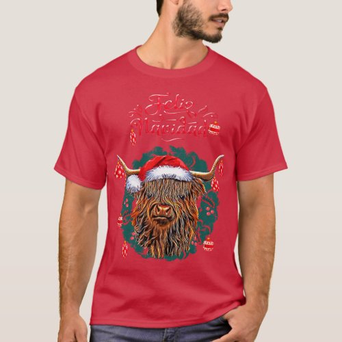 Christmas Highland Cow feliz navidad T_Shirt