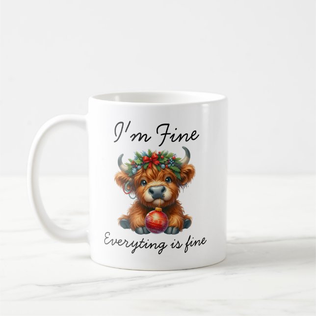 Christmas Highland Cow | Festive Holiday Coffee Coffee Mug (Left)