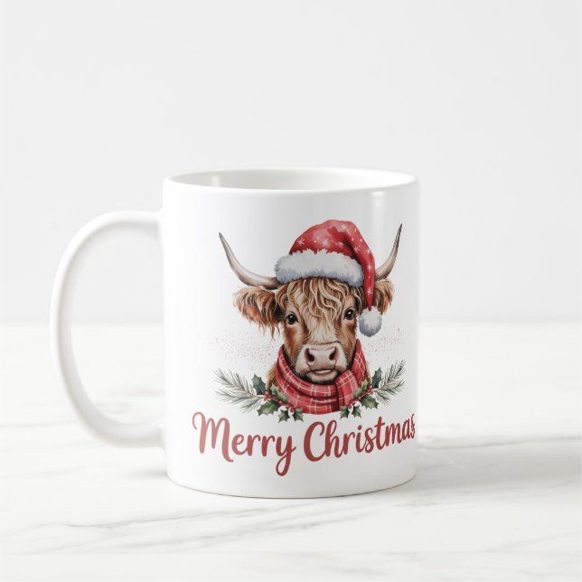 Christmas Highland Cow | Festive Holiday Coffee Mug (Left)