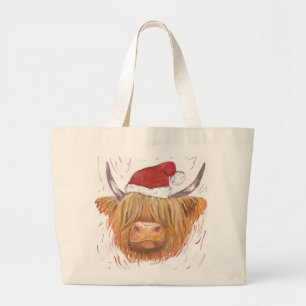 christmas highland cow hat shopper large tote bag