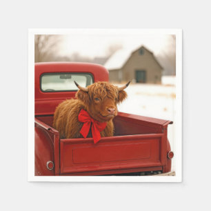Christmas Highland Cow In Old Red Truck Napkins