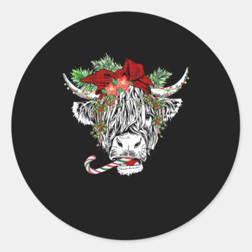 Christmas Highland Cow Merry Christmas Happy Holid Classic Round Sticker