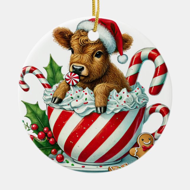 Christmas Highland Cow Ornament (Front)