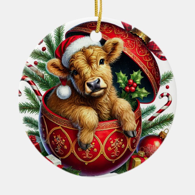 Christmas Highland Cow Ornament (Front)