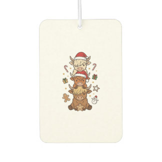 Christmas Highland Cow Stack Vintage Engraving Des Air Freshener