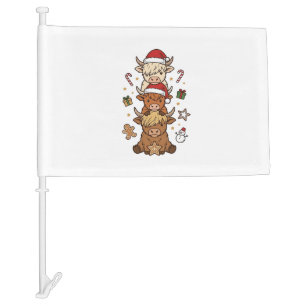 Christmas Highland Cow Stack Vintage Engraving Des Car Flag