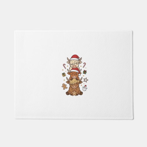 Christmas Highland Cow Stack Vintage Engraving Des Doormat