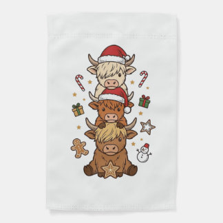 Christmas Highland Cow Stack Vintage Engraving Des Garden Flag