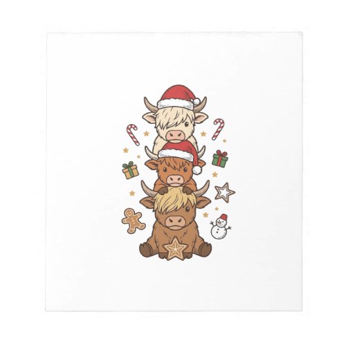 Christmas Highland Cow Stack Vintage Engraving Des Notepad