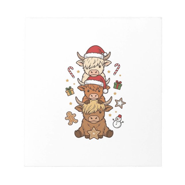 Christmas Highland Cow Stack Vintage Engraving Des Notepad (Front)
