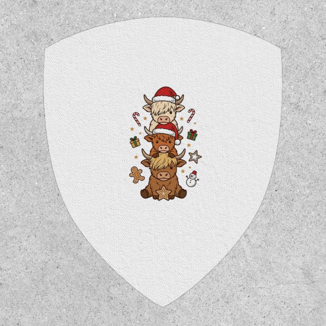 Christmas Highland Cow Stack Vintage Engraving Des Patch (Front)