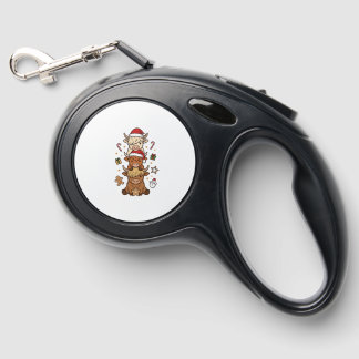 Christmas Highland Cow Stack Vintage Engraving Des Retractable Pet Leash