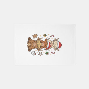 Christmas Highland Cow Stack Vintage Engraving Des Rug