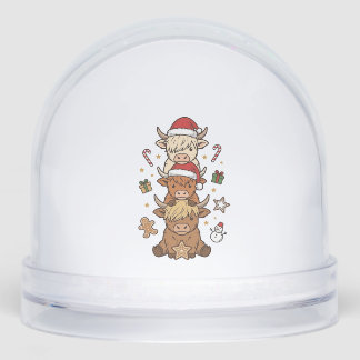 Christmas Highland Cow Stack Vintage Engraving Des Snow Globe