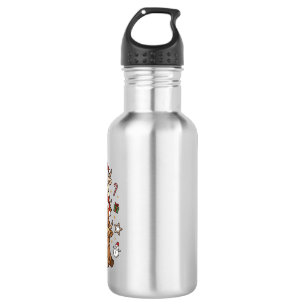 Christmas Highland Cow Stack Vintage Engraving Des Stainless Steel Water Bottle