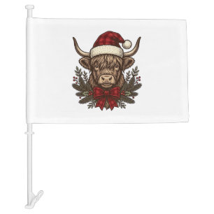 Christmas Highland Cow Vintage Engraving Design_1 Car Flag