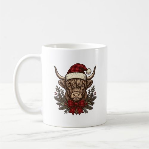 Christmas Highland Cow Vintage Engraving Design_1 Coffee Mug