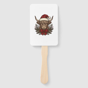 Christmas Highland Cow Vintage Engraving Design_1 Hand Fan