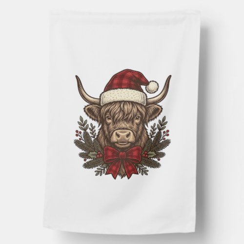 Christmas Highland Cow Vintage Engraving Design_1 House Flag