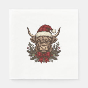 Christmas Highland Cow Vintage Engraving Design_1 Napkins