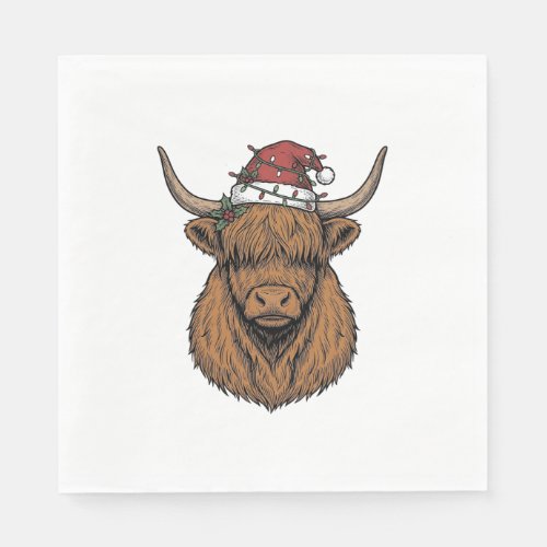 Christmas Highland Cow Vintage Engraving Santa Hat Napkins