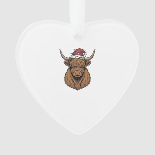 Christmas Highland Cow Vintage Engraving Santa Hat Ornament