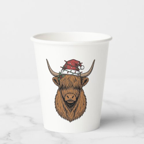 Christmas Highland Cow Vintage Engraving Santa Hat Paper Cups