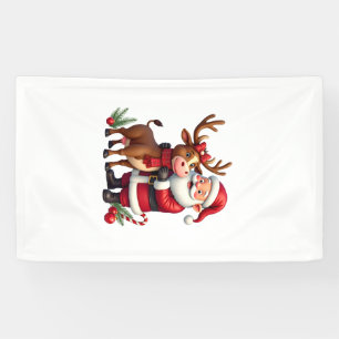 Christmas Highland Cow With Santa Scottish Vintage Banner