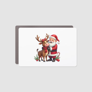 Christmas Highland Cow With Santa Scottish Vintage Car Magnet