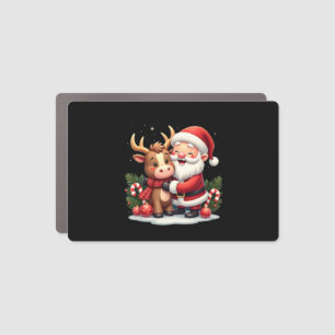 Christmas Highland Cow With Santa Scottish Vintage Car Magnet