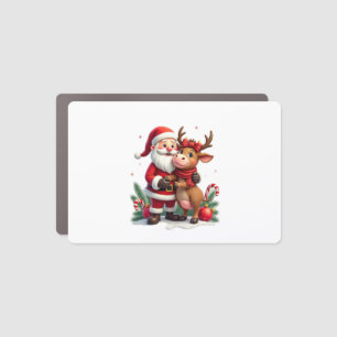 Christmas Highland Cow With Santa Scottish Vintage Car Magnet