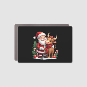 Christmas Highland Cow With Santa Scottish Vintage Car Magnet