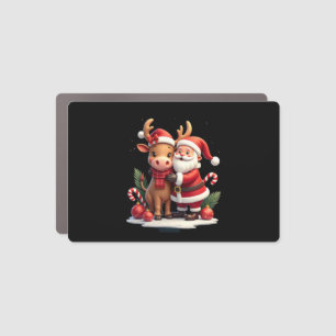 Christmas Highland Cow With Santa Scottish Vintage Car Magnet