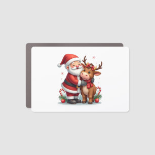 Christmas Highland Cow With Santa Scottish Vintage Car Magnet