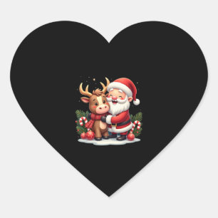 Christmas Highland Cow With Santa Scottish Vintage Heart Sticker