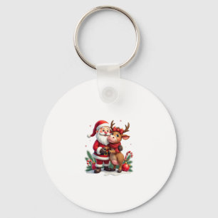 Christmas Highland Cow With Santa Scottish Vintage Keychain