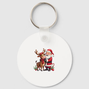 Christmas Highland Cow With Santa Scottish Vintage Keychain