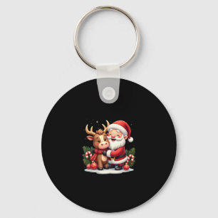 Christmas Highland Cow With Santa Scottish Vintage Keychain