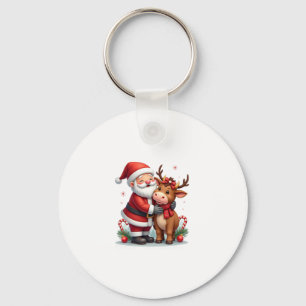 Christmas Highland Cow With Santa Scottish Vintage Keychain
