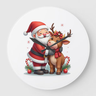 Christmas Highland Cow With Santa Scottish Vintage Large Clock