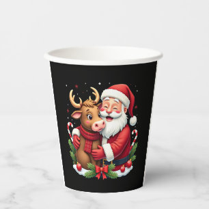 Christmas Highland Cow With Santa Scottish Vintage Paper Cups