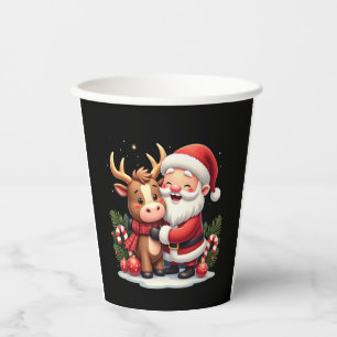 Christmas Highland Cow With Santa Scottish Vintage Paper Cups