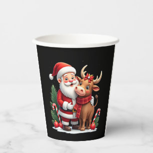 Christmas Highland Cow With Santa Scottish Vintage Paper Cups