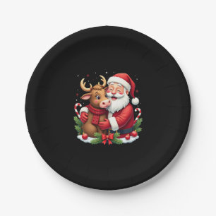 Christmas Highland Cow With Santa Scottish Vintage Paper Plates