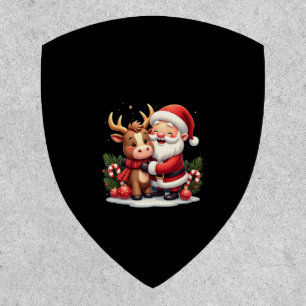 Christmas Highland Cow With Santa Scottish Vintage Patch