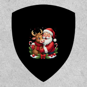 Christmas Highland Cow With Santa Scottish Vintage Patch