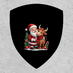 Christmas Highland Cow With Santa Scottish Vintage Patch